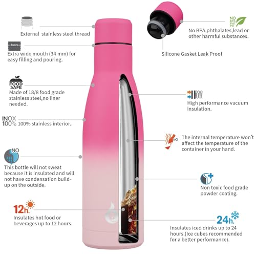17 oz Insulated Thermal Metal Water Bottle