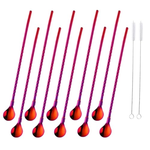 10 pcs Metal Straw Spoons with 2 Cleaning Brushes