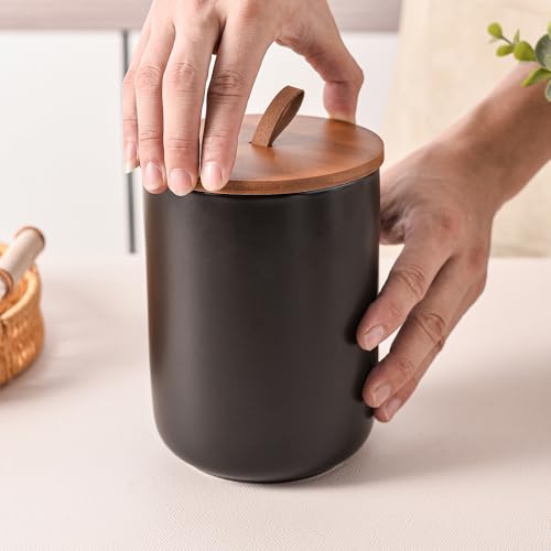 Black Ceramic Canister Set with Bamboo Lids