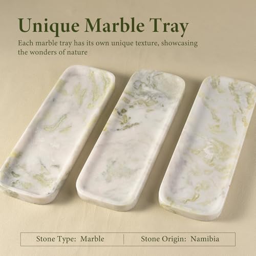 Marble Tray 12"x4" Marble Vanity Tray for Bathroom Kitchen Countertop Sink