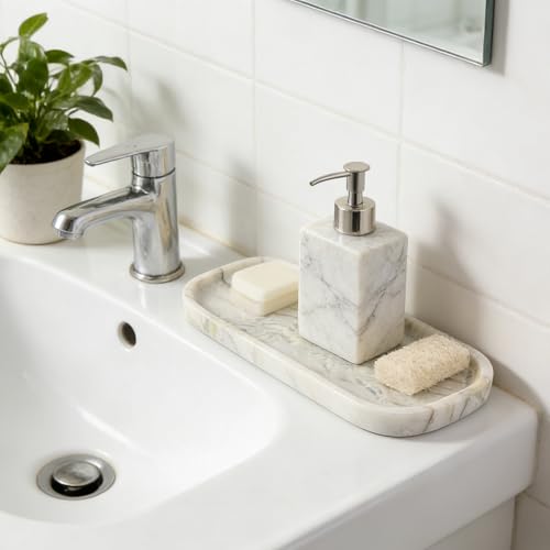 Marble Tray 10"x5" Marble Vanity Tray for Bathroom Countertop Kitchen Sink