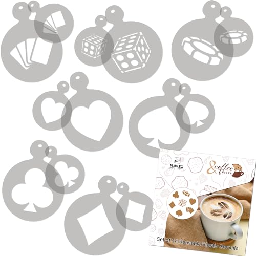 Coffee Stencils and Cookies Decoration 14Pcs 2.8”x2.8” and 4.3”x4.3”