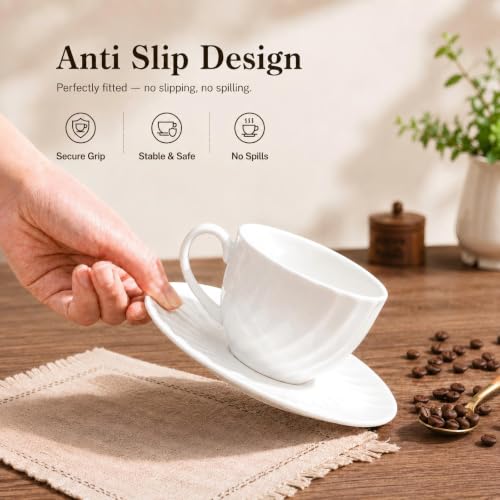 Fine Bone China Cappuccino Cups with Saucers Set of 2 (2 Count)