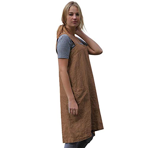Women’s Pinafore Square Apron Baking Cooking Gardening Works Cross Back Cotton