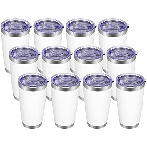 20oz Tumbler with Lid and Straw Stainless Steel Tumbler Cup Bulk Vacuum Insulated Double Wall Travel Coffee Mug Powder Coated Coffee Cup (12 Count)