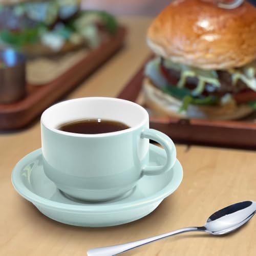 Premium Espresso Shot Cups and Saucers Set with Espresso Stainless Steel Spoons (6 Count)