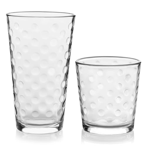 Awa Polka Dot Tumbler & Rocks Drinking Glasses Set of 16 (16 Count)