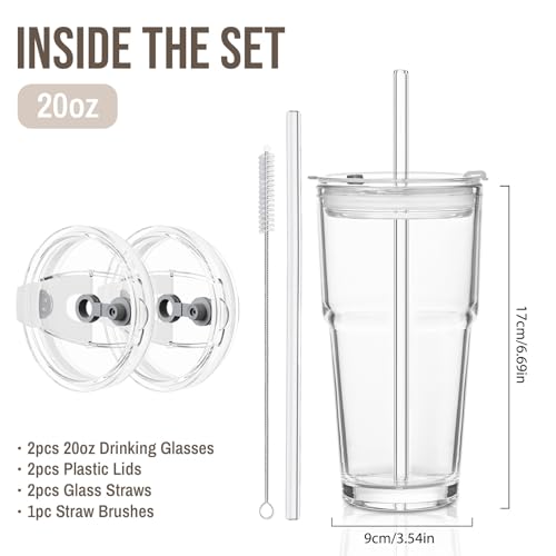 20oz Clear Glass Tumbler with Lid and Straw