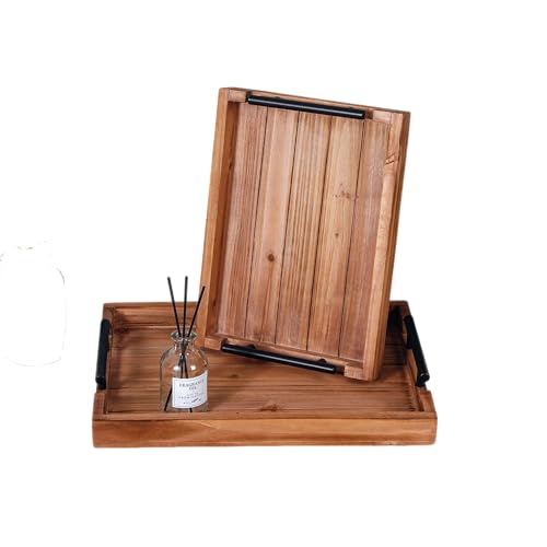 2Pc Nested Vintage Wooden Serving Tray Set