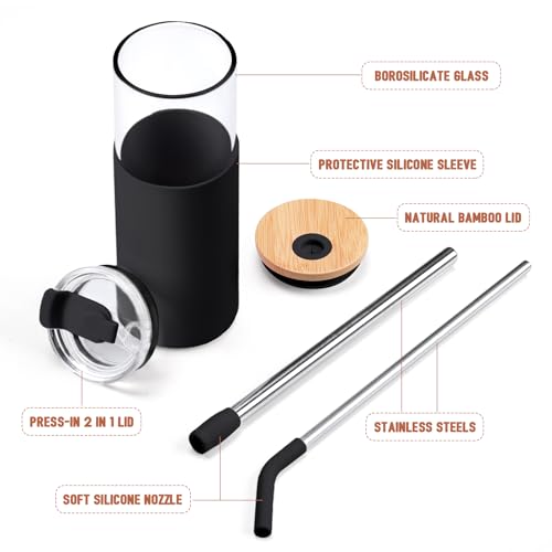 24oz Glass Tumbler with Lids and Straws