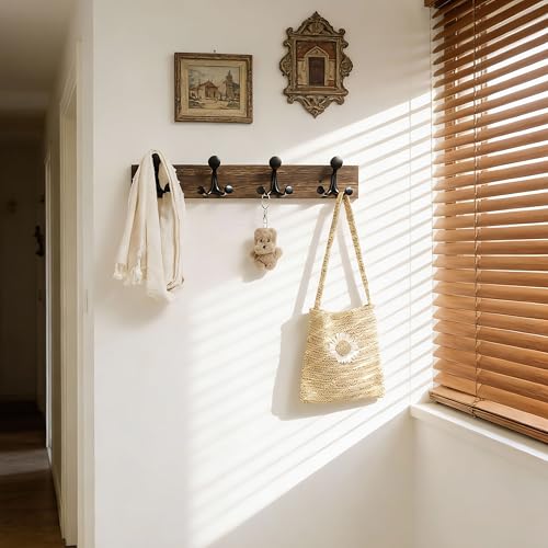 24 Inch Wood Burnt Coat Rack Wall Mount with 4 Triple Hooks (2 Count)