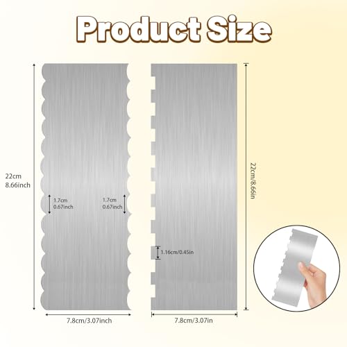 2 Pieces 8.7 Inche Stainless Steel Cake Scraper Double Sided Patterned Edge Stripe Edge Smoother Frosting Scraper Cake Decorating Cake Decorating Comb Cake Scraper For Butter Cream Mousse