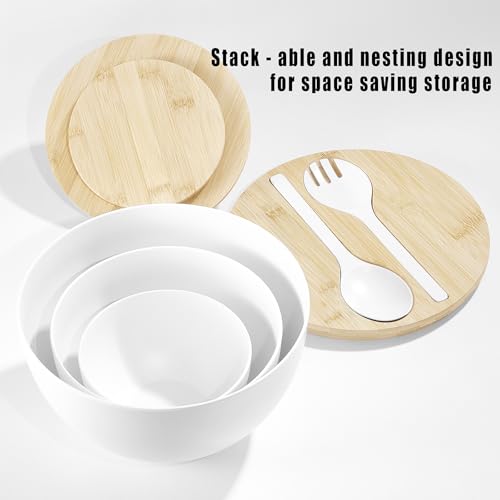 Large Salad Bowls with Bamboo Lids Set of 3