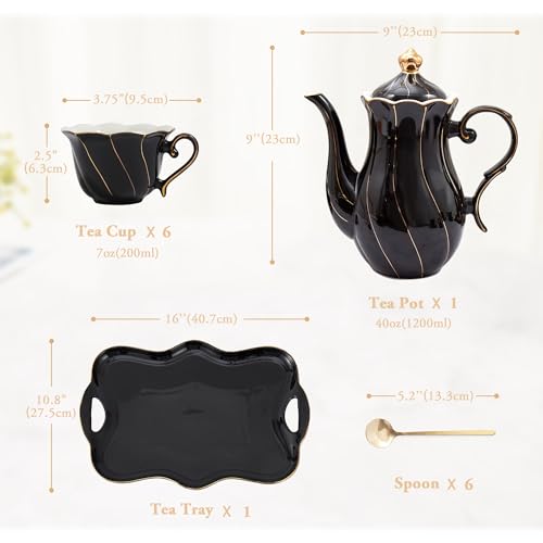14 pcs Tea Set of 6 with Tea Tray & Spoons
