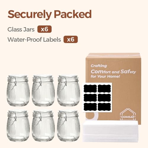 Ribbed Glass Mason Jars with Airtight Lids 25oz 6 Pack Sourdough (6 Count)