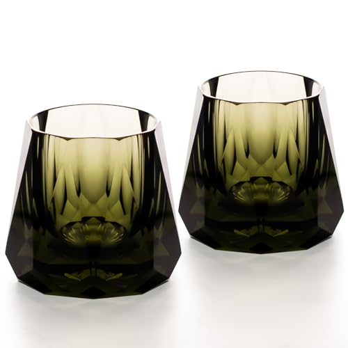 Crystal Whiskey Glasses Set of 2 Grey Old Fashioned Glasses Stemless (2 Count)