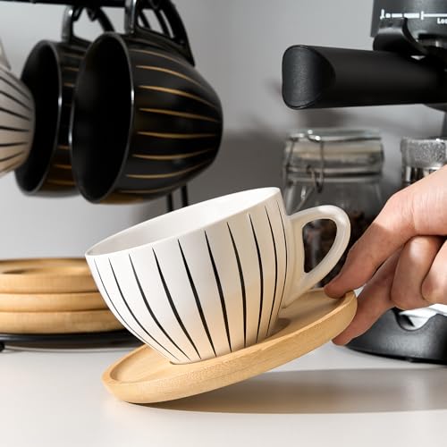 Ceramic Demitasse Espresso Cups Set with Saucers and Metal Stand (11.5 Count)