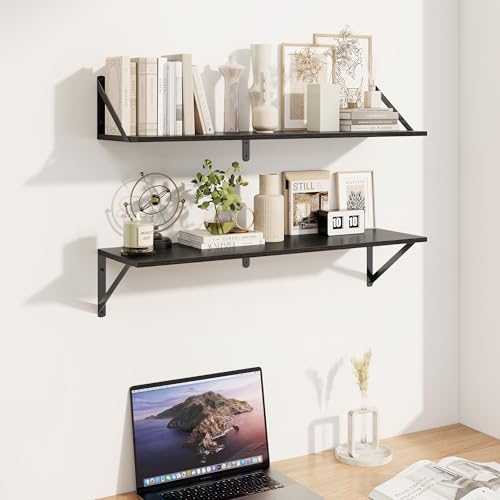 Black Deep Floating Shelves for Wall (2 Count)