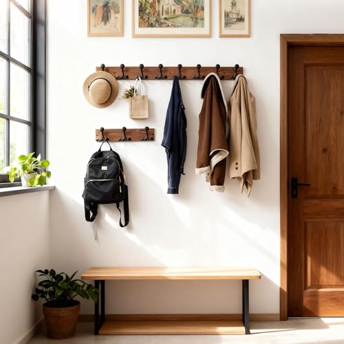 17 Inch Wood Coat Rack Wall Mount with 3 Triple Hooks (2 Count)