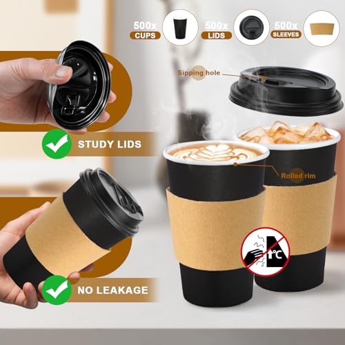 100 Pack 16 oz Disposable Coffee Cups With Lids and Sleeves (100 Count)