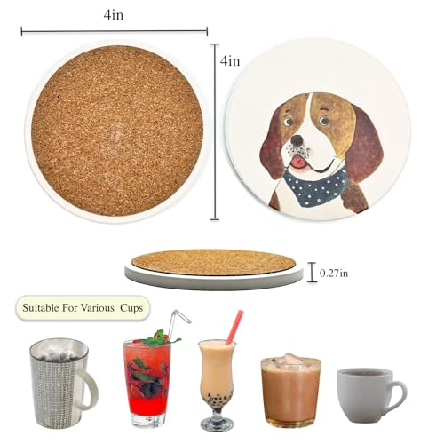 Cute Coasters for Desk Dog Themed Absorbent Ceramic Cup Coasters for Tabletop Protection