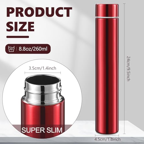 1 Pack Red Slim Stainless Steel Water Bottle 8.8 oz
