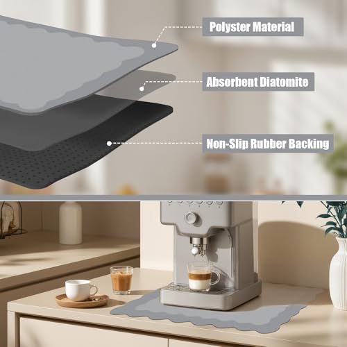 Grey Scalloped Coffee Mat for Countertop Coffee Bar Mat Matt