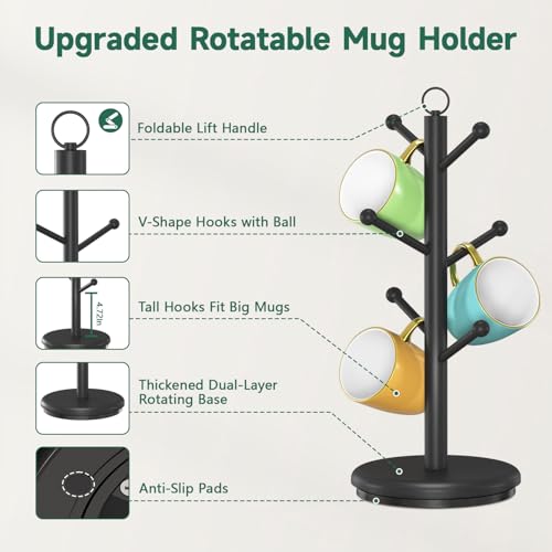 Mug Holder Tree Bamboo 360° Rotating Coffee Cup Display Rack
