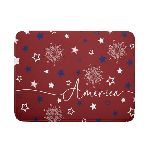 4th of July Dish Drying Mat 18"x24" Patriotic Usa Stars America Firework Dish Drainer Mats Independece Day Absorbent Microfiber Dish Drying Pad for Kitchen Countertop Large Decor