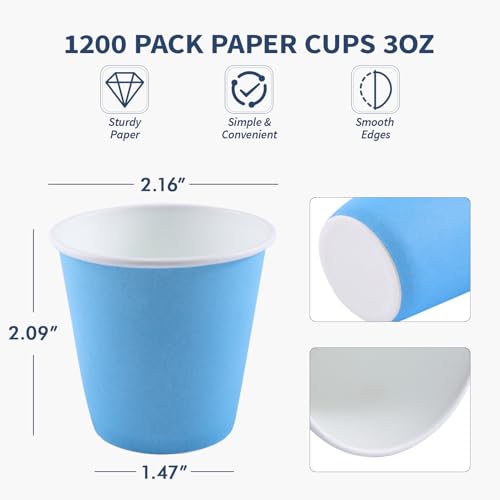 1200 Pack 3oz Disposable Paper Cups Blue Small Bathroom Cups Bulk (1200 Count)