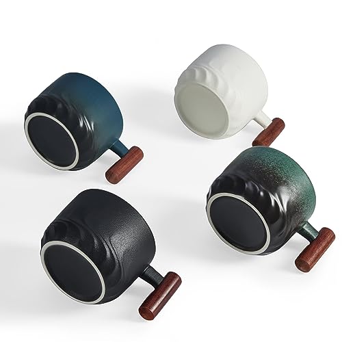 6oz Ceramic Espresso Cups with Wooden Handle (4 Count)