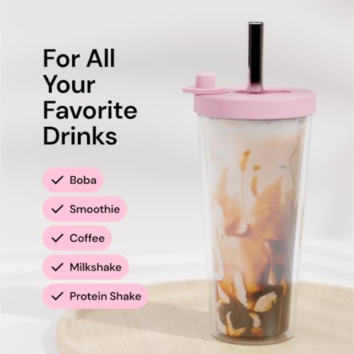 Reusable Boba Cup and Straw Boba Tea Cup Bubble Tea Cup Reusable Iced Coffee Cup Cold Coffee Cup Smoothie Cup with Lid and Straw Smoothie Cup to go Smoothie Tumbler 17 oz
