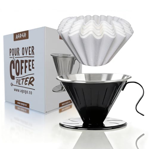 Stainless Steel V60 Coffee Dripper & 50 Paper Filters