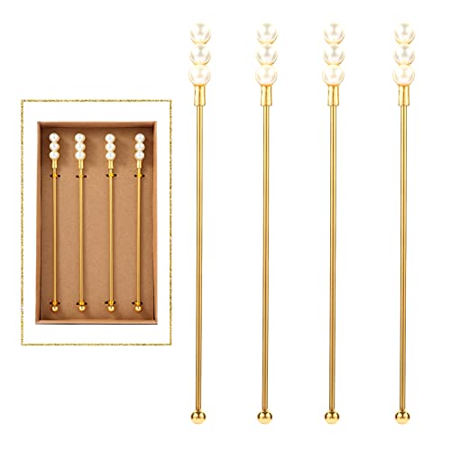 Exquisite Gold Pearl Stainless Steel Coffee Beverage Stirrers Stir Cocktail Drink Swizzle Stick for Wendding Party Value Pack