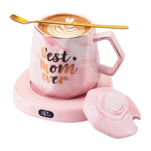 Coffee Mug Warmer Best MOM Ever Mug Heated Cup Set Women Mother Day for Mom