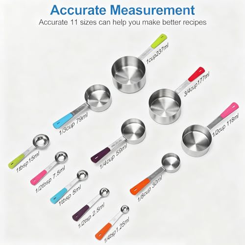 Measuring Cups and Spoons Set Stainless Steel 11 Piece for Cooking and Baking (11 Count)