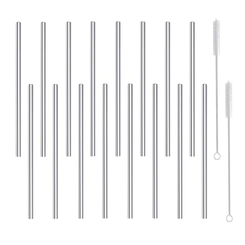 Stainless Steel Straws Short Small 5.9" Reusable Metal Bar Drinking Straw Set With Cleaner Brush for Cocktails Rock Gin Glass Coffee Mason Jar Tumblers Kids Fruit Juice Box (16 Count)