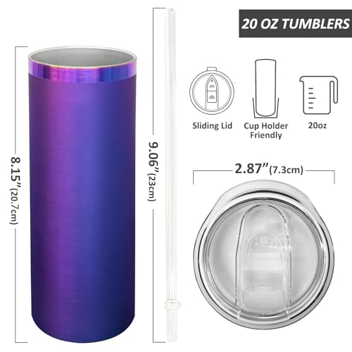 20 oz Skinny Tumblers Bulk with Lids and Straws Blue