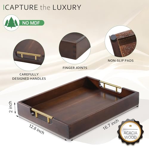 Acacia Wood Ottoman Tray with Handles 16.7" x 12.8"