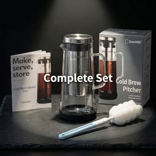 Sleek 1.0L 34oz Glass Cold Brew Coffee Maker Pitcher