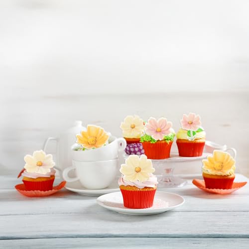 50Pcs Edible Flower Cupcake Toppers Wafer Paper Spring Bridal Engagement Baby Shower Birthday Party Cupcake Picks Anniversary Party Decorations Supplies Multi (50 Count)