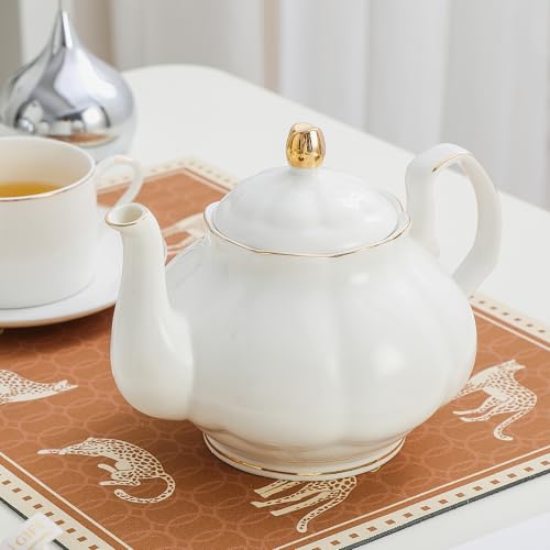 27oz White Porcelain Teapot with Gold Trim