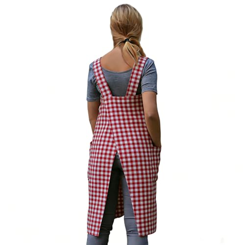 Women's Pinafore Square Apron Baking Cooking Gardening Works Cross Back Cotton