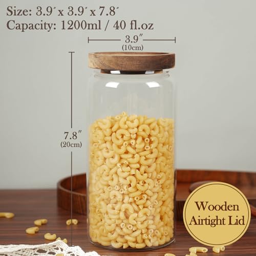 Glass Storage Container Airtight Food Jars Kitchen Canister with Wood Lids (2 Count)
