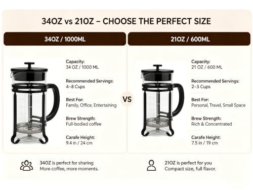 34 oz Black French Press Coffee Maker
