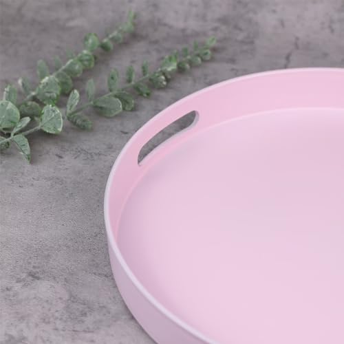 Round Pink Decorative Serving Tray with Handles
