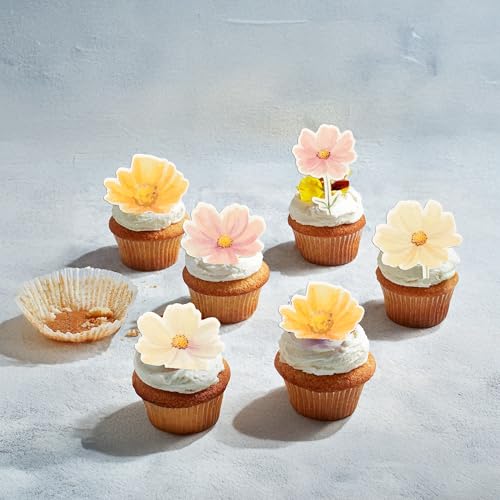 50Pcs Edible Flower Cupcake Toppers Wafer Paper Spring Bridal Engagement Baby Shower Birthday Party Cupcake Picks Anniversary Party Decorations Supplies Multi (50 Count)