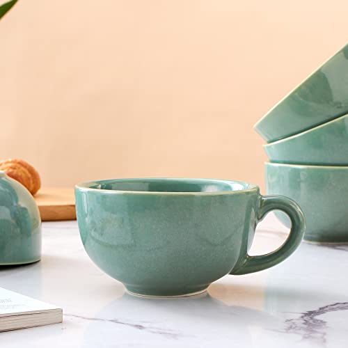 Set of 6 Cups Vintage Design 12 oz Professional Barista Ceramic Latte Art Cappuccino Cups Set (6 Count)