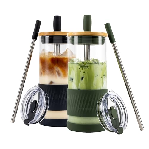 Glass Cups With Lids and Straws (2 Count)