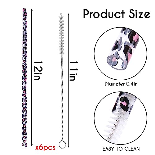 6 Pack Leopard Straw Replacement 40oz for Stanley (6 Count)